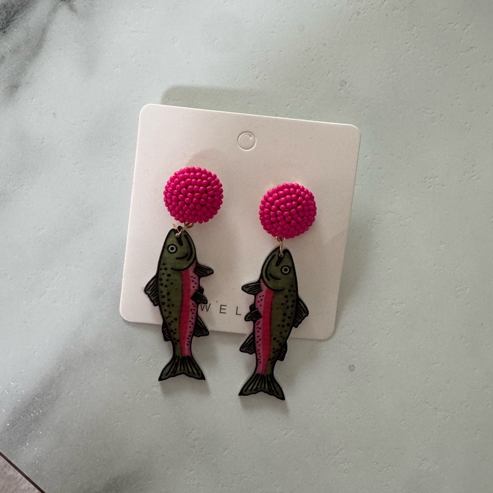Pink and Green Fish Earrings